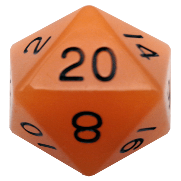 Glow in the Dark Orange 35mm Mega Acrylic d20 Dice