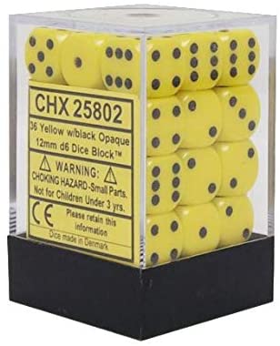 Chessex Dice - Opaque® 12mm d6 Yellow w/blackr Luminary™ Dice Block™ (36 dice)