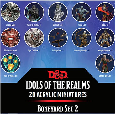 WizKids D&D Idols of The Realms: Boneyard: 2D Set 2 - Assorted Acrylic Miniatures. Dungeons & Dragons