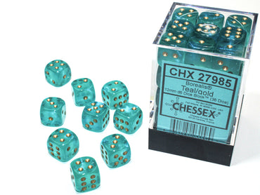 Chessex Dice - Borealis® 12mm d6 Teal/gold Luminary™ Dice Block™ (36 dice)