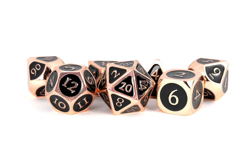 Metallic Dice Games - Antique Copper with Black Enamel 16mm Polyhedral Dice Set