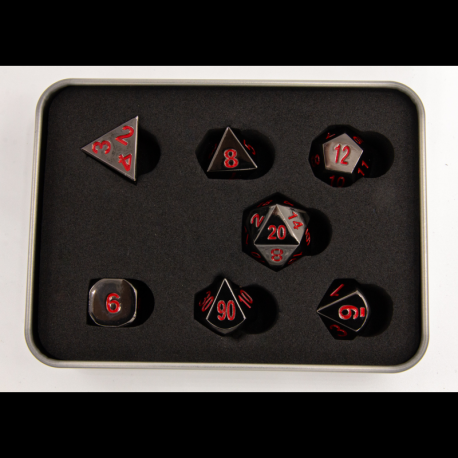 Critical Hit Collectibles: Gunmetal Set of 7 Metal Polyhedral Dice with Red Numbers for D20 based RPG's