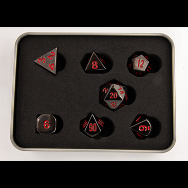 Critical Hit Collectibles: Gunmetal Set of 7 Metal Polyhedral Dice with Red Numbers for D20 based RPG's