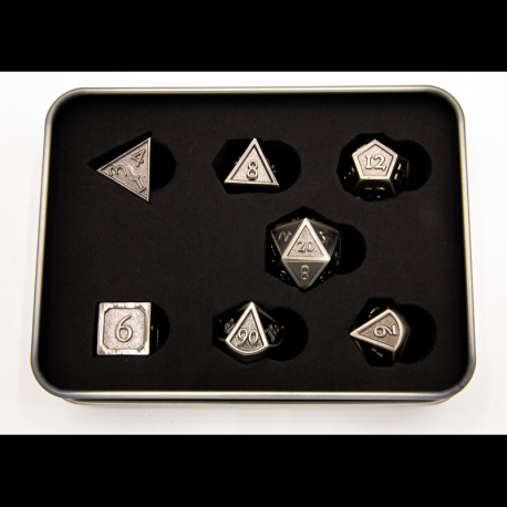 Critical Hit Collectibles: Ancient Shadow Set of 7 Metal Polyhedral Dice with Silver Numbers for D20 based RPG's