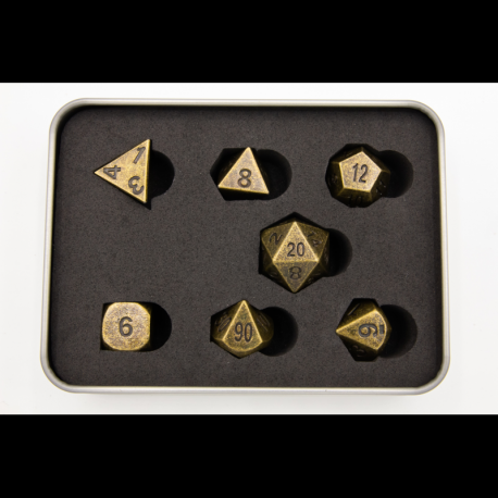 Critical Hit Collectibles: Tarnished Set of 7 Metal Polyhedral Dice with Gold Numbers for D20 based RPG's