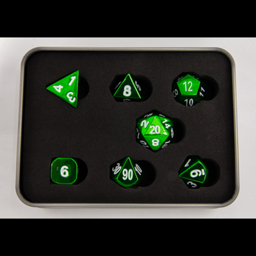 Critical Hit Collectibles: Green Set of 7 Metal Polyhedral Dice with White Numbers for D20 based RPG's
