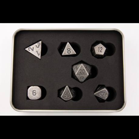 Critical Hit Collectibles: Tarnished Set of 7 Metal Polyhedral Dice with Silver Numbers for D20 based RPG's