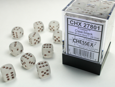 Chessex - Frosted™ 12mm d6 Clear/black Dice Block™ (36 dice)