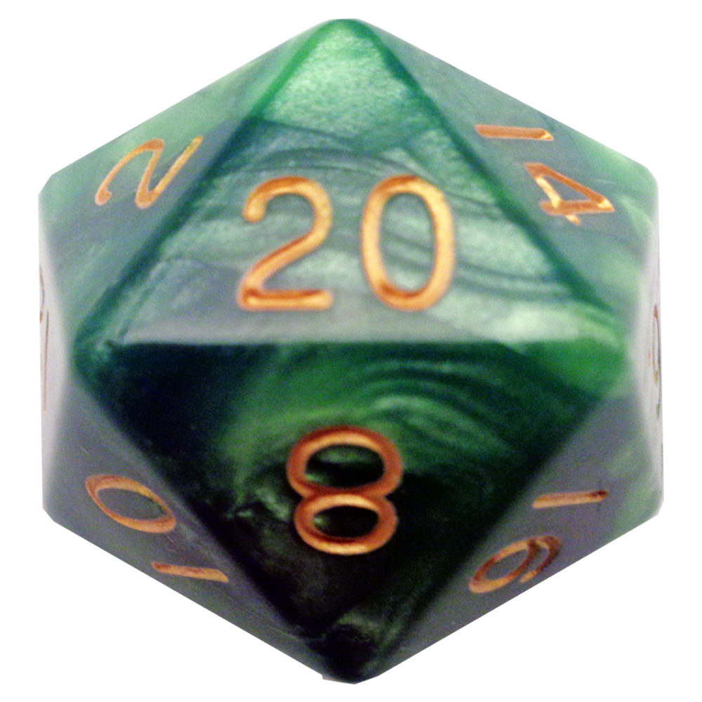 Metallic Dice Games - Green/Light Green with Gold Numbers 35mm Mega Acrylic d20 Dice
