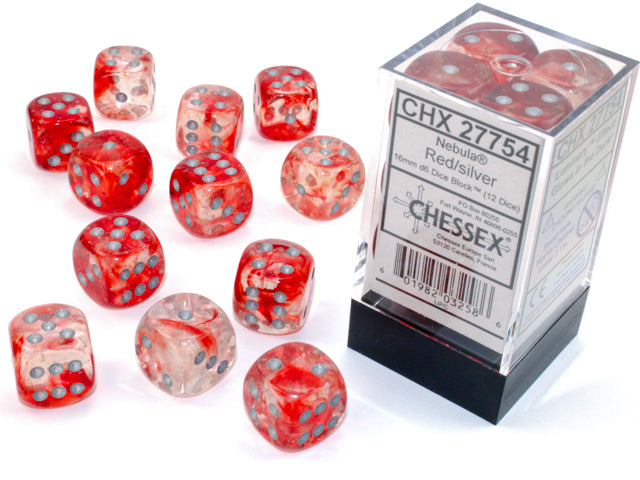 Chessex Dice - Nebula® 16mm d6 Red/silver Luminary™ Dice Block™ (12 dice)