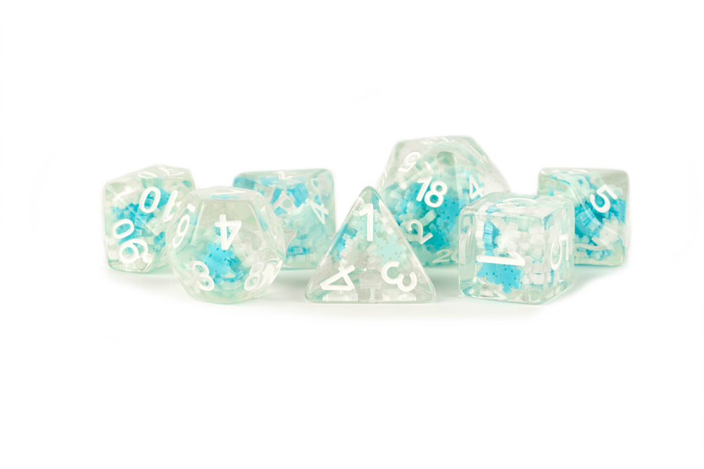 Metallic Dice Games: 16mm Resin Poly Dice Set - Snowflake Dice