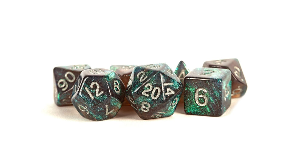 Metallic Dice Games - Stardust Gray w/ Silver Numbers 16mm Polyhedral Dice Set