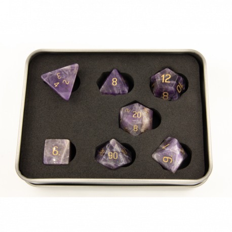 Critical Hit Collectibles: Amethyst Set of 7 Gemstone Polyhedral Dice with Gold Numbers for D20 based RPG's
