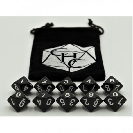 Critical Hit Collectibles: Black Set of 10 D10's Opaque Dice with White Numbers for D20 based RPG's