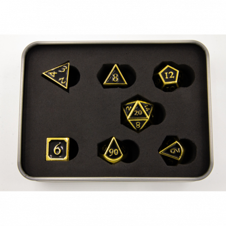 Critical Hit Collectibles: Black Shadow Set of 7 Metal Polyhedral Dice with Gold Numbers for D20 based RPG's