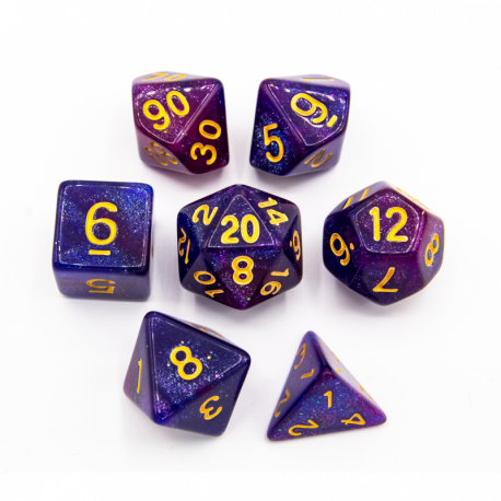 Critical Hit Collectibles: Blue/Purple Set of 7 Galaxy Polyhedral Dice with Gold Numbers for D20 based RPG's