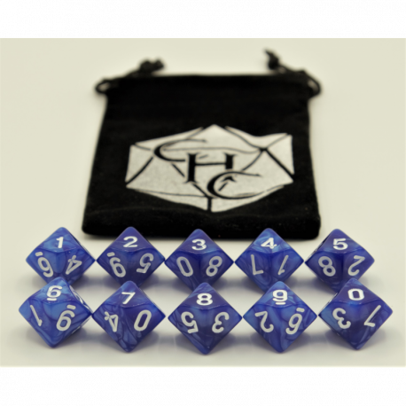 Critical Hit Collectibles: Blue Set of 10 D10's Marbled Dice with White Numbers for D20 based RPG's