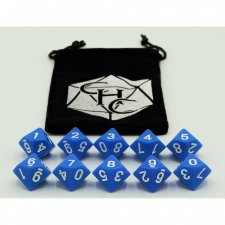 Critical Hit Collectibles: Blue Set of 10 D10's Opaque Dice with White Numbers for D20 based RPG's