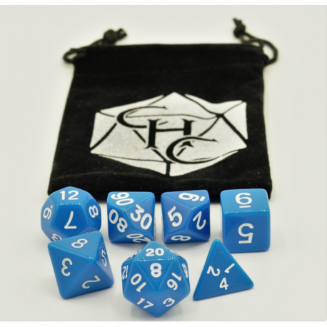 Critical Hit Collectibles: Blue Set of 7 Opaque Polyhedral Dice with White Numbers for D20 based RPG's