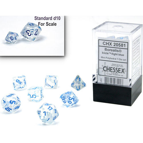 Chessex Mini Dice Set: Borealis Icicle/Light Blue Polyhedral 7-Die set