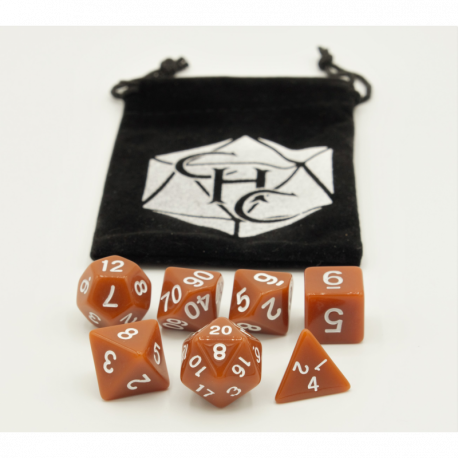 Critical Hit Collectibles: Brown Set of 7 Opaque Polyhedral Dice with White Numbers for D20 based RPG's
