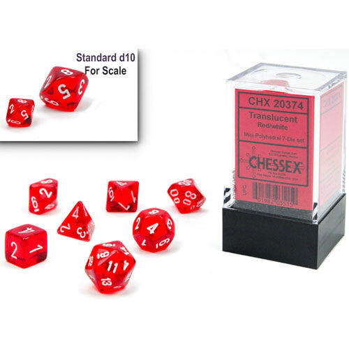 Chessex Mini Dice Set: Translucent Red/White Polyhedral 7-Die set