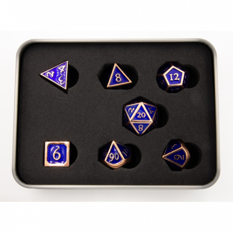 Critical Hit Collectibles: Dark Blue Shadow Set of 7 Metal Polyhedral Dice with Copper Numbers for D20 based RPG's