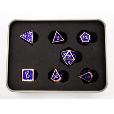 Critical Hit Collectibles: Dark Blue Shadow Set of 7 Metal Polyhedral Dice with Copper Numbers for D20 based RPG's