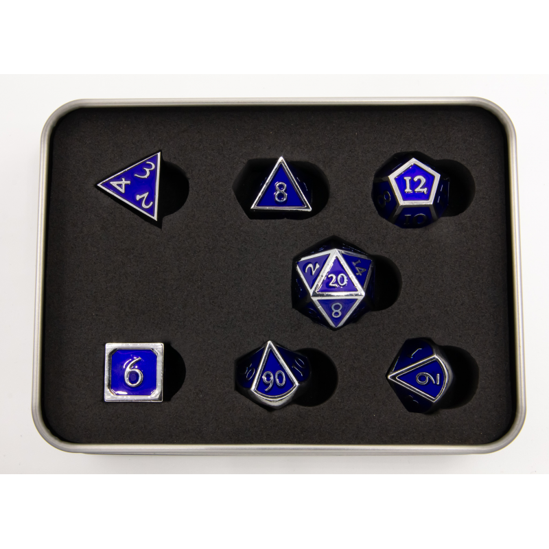 Critical Hit Collectibles: Dark Blue Shadow Set of 7 Metal Polyhedral Dice with Silver Numbers for D20 based RPG's