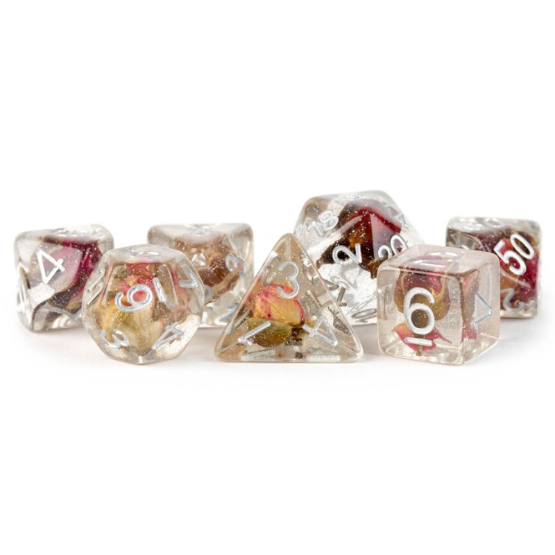 Metallic Dice Games: 16mm Resin Poly Dice Set - Rose Dice