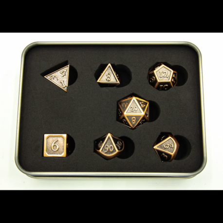 Critical Hit Collectibles: Ancient Shadow Set of 7 Metal Polyhedral Dice with Copper Numbers for D20 based RPG's
