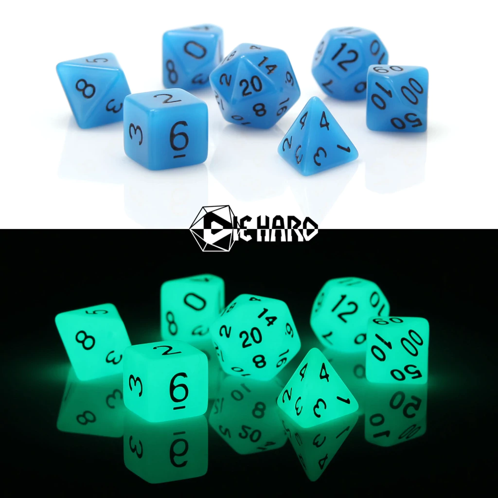 Die Hard Dice - 7 Piece RPG Set: Glow In the Dark Blue