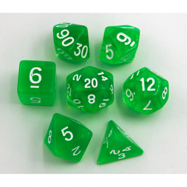 Critical Hit Collectibles: Green Set of 7 Transparent Polyhedral Dice with White Numbers for D20 based RPG's