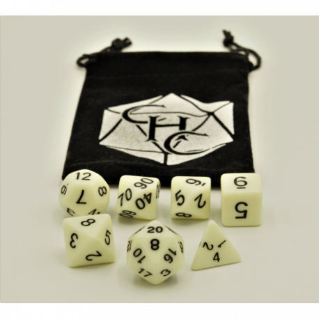 Critical Hit Collectibles: Ivory Set of 7 Opaque Polyhedral Dice with Black Numbers for D20 based RPG's