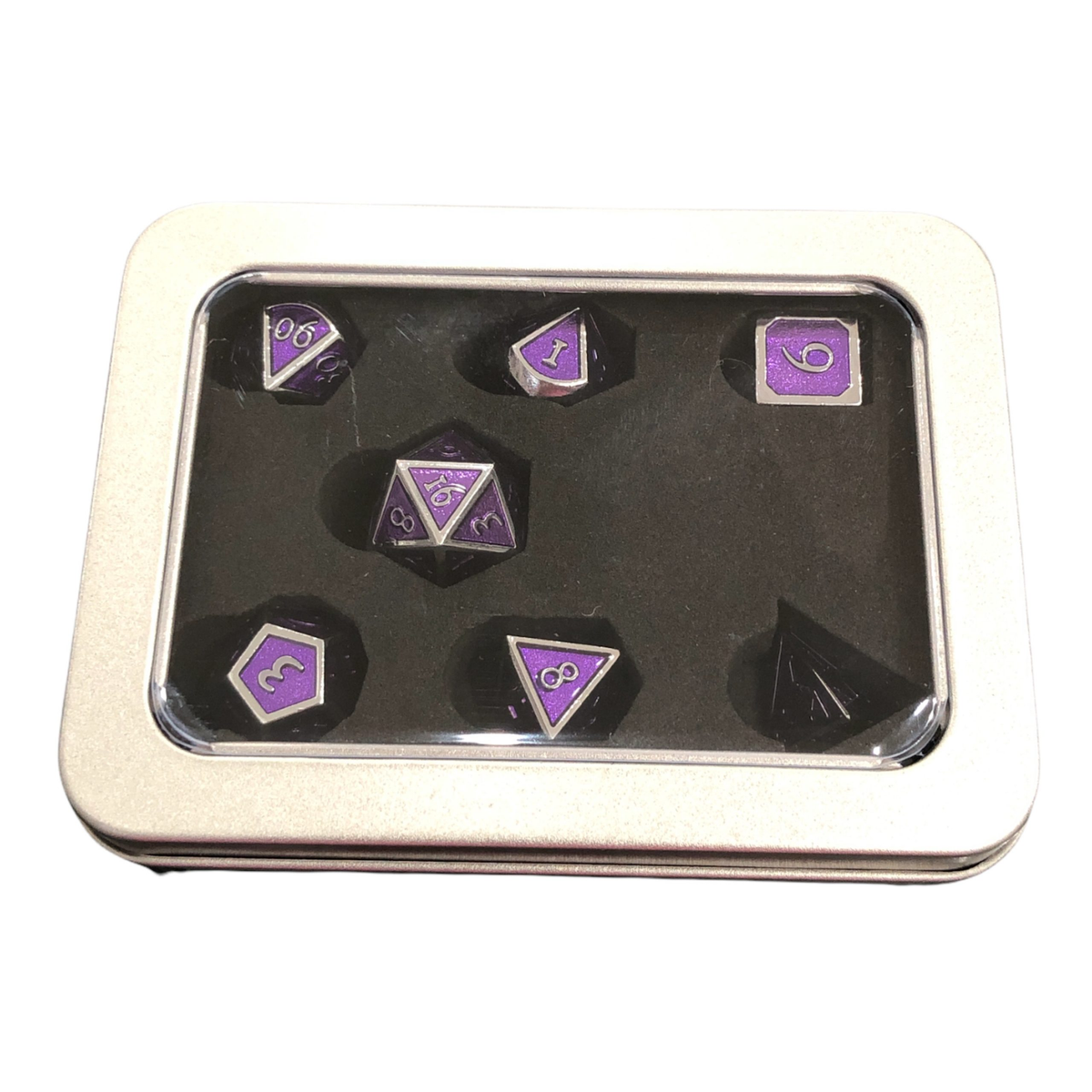 Set of 7 Metal Dice: Purple Shadow with Silver