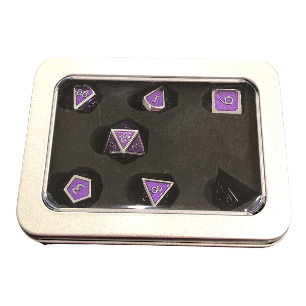 Set of 7 Metal Dice: Purple Shadow with Silver