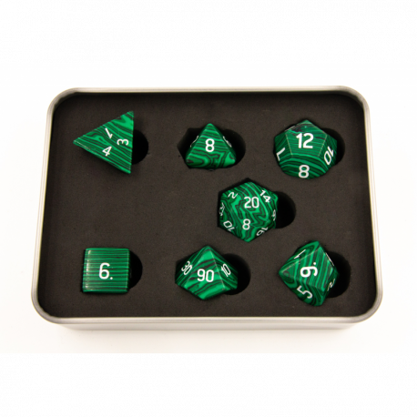 Critical Hit Collectibles: Malachite Set of 7 Gemstone Polyhedral Dice with Gold Numbers for D20 based RPG's