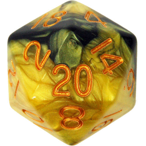 Metallic Dice Games: 35mm Mega D20 - Black/Yellow with Gold