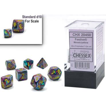 Chessex Mini Dice Set: Festive - Festive Mosaic/Yellow Polyhedral 7-Die set