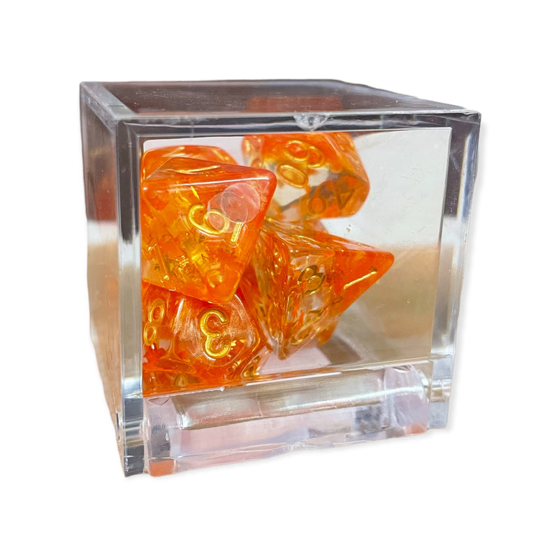Critical Hit Collectibles: Snowflake — Orange Set of 7 Filled Dice with Orange Numbers