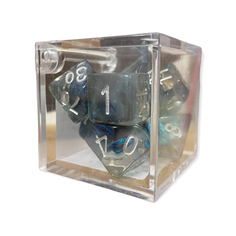 Critical Hit Collectibles: Blue Set of 7 Demon Eye Dice with White Numbers