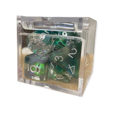Critical Hit Collectibles: Green Set of 7 Demon Eye Dice with White Numbers
