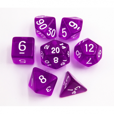 Critical Hit Collectibles: Purple Set of 7 Transparent Polyhedral Dice with White Numbers for D20 based RPG's