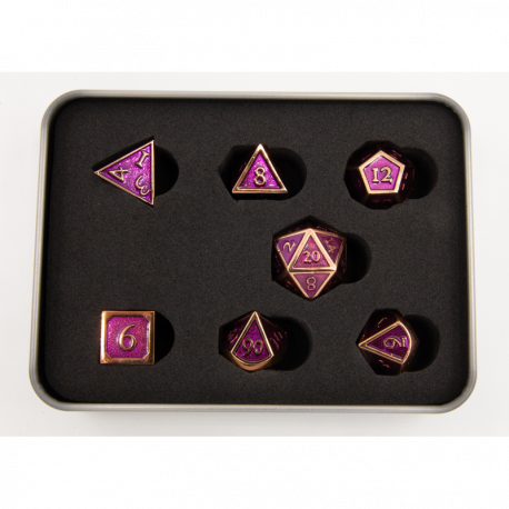 Critical Hit Collectibles: Purple Shadow Set of 7 Metal Polyhedral Dice with Copper Numbers for D20 based RPG's