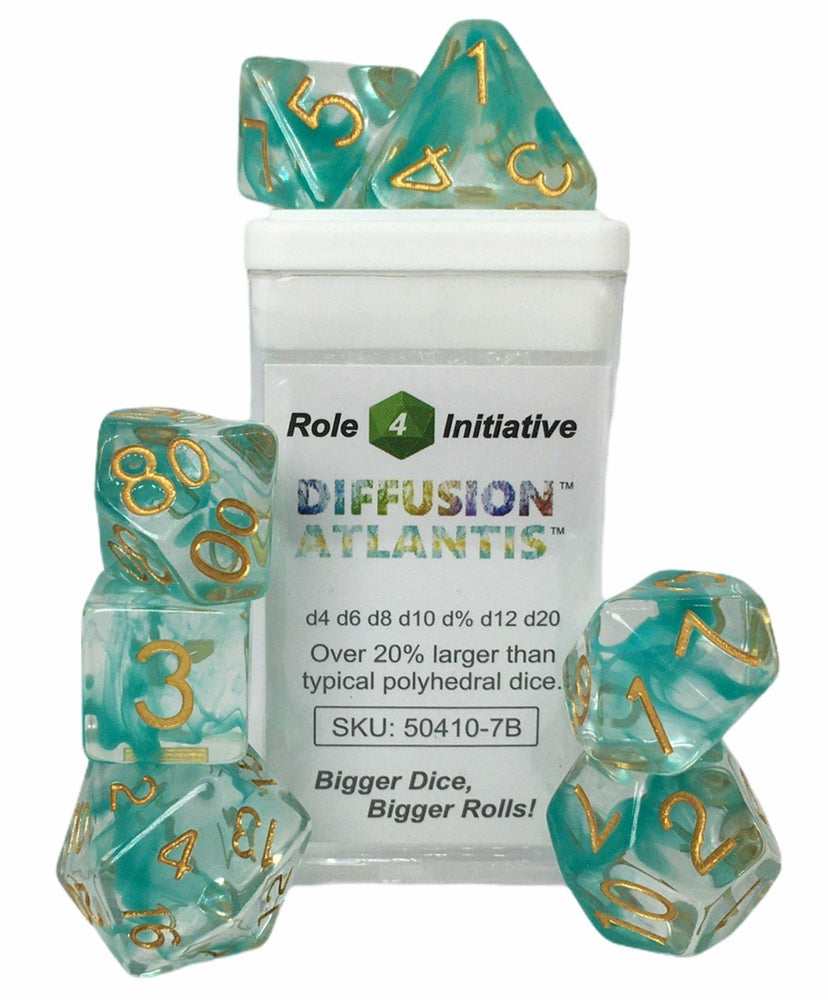Set of 7 Dice: Diffusion Atlantis w/ Mtlc Gold Nums