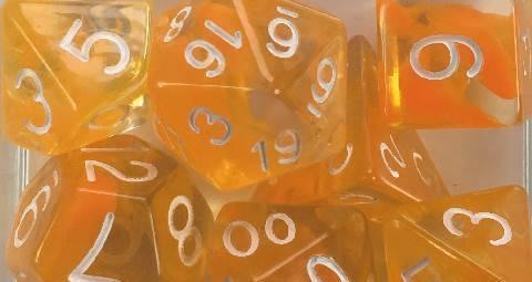Set of 7 Dice: Diffusion Citrus w/ White Numbers