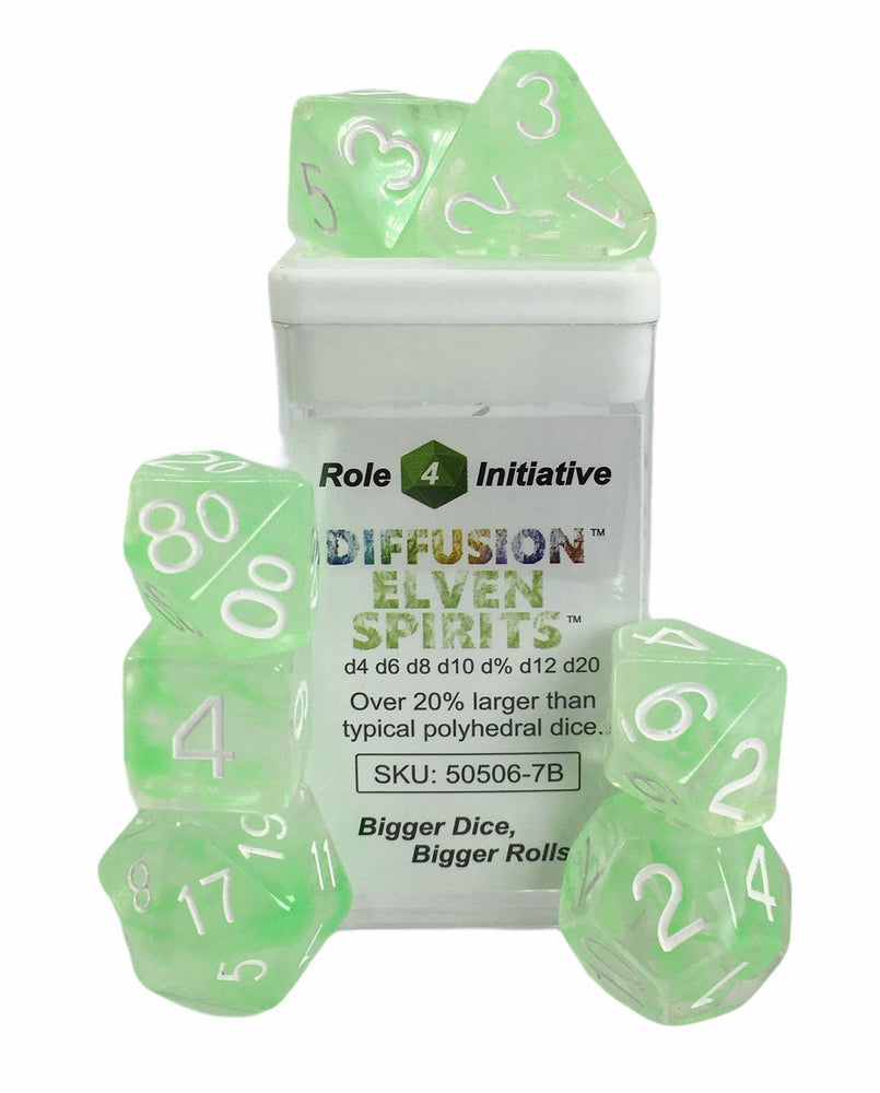 Set of 7 Dice: Diffusion Elven Spirits w/ White Nums