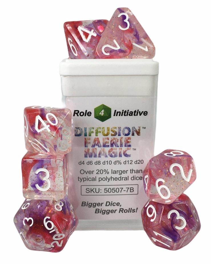 Set of 7 Dice: Diffusion Faerie Magic w/ White Nums