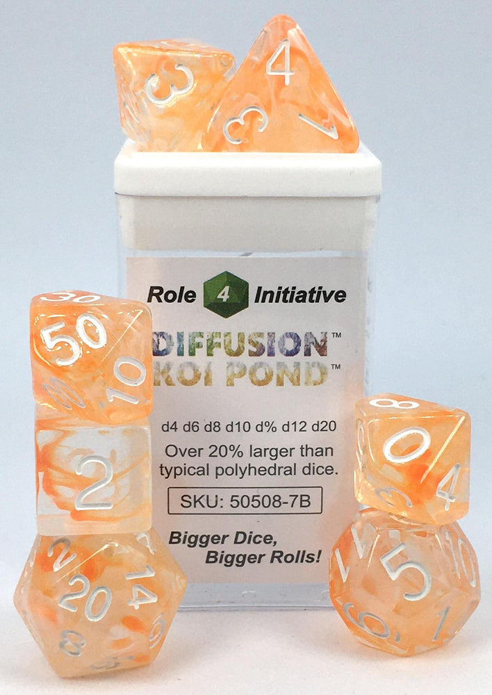 Set of 7 Dice: Diffusion Koi Pond w/ White Numbers