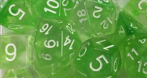 Set of 7 Dice: Diffusion Slime Green w/ White Numbers